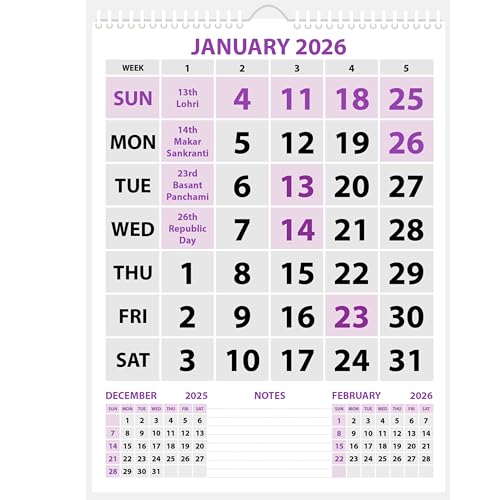 LAURET BLANC 2026 Wall Calendar -14.75" X 20" for Home & Office, Holidays Mentioned, 150GSM Art Paper, (F) - Image 1
