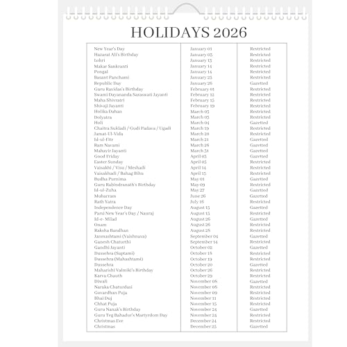 LAURET BLANC 2026 Wall Calendar -14.75" X 20" for Home & Office, Holidays Mentioned, 150GSM Art Paper, (F) - Image 4