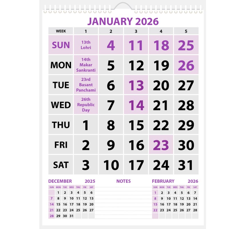 LAURET BLANC 2026 Wall Calendar -14.75" X 20" for Home & Office, Holidays Mentioned, 150GSM Art Paper, (F) - Image 5