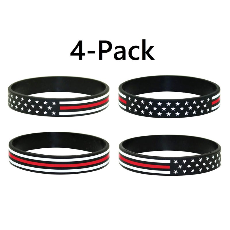 Great 1 Thin Red Line American Flag Silicone Stretchable Bracelet 4-Pack - Fireman Firefighter - Image 2