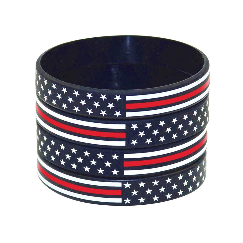 Great 1 Thin Red Line American Flag Silicone Stretchable Bracelet 4-Pack - Fireman Firefighter - Image 3