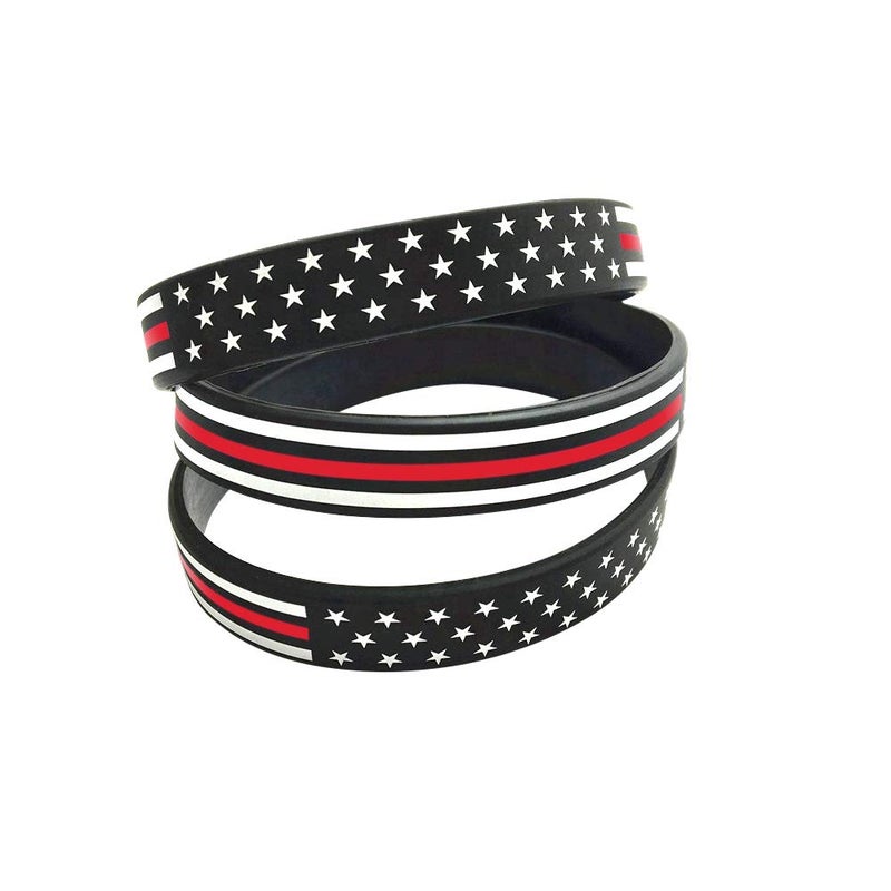 Great 1 Thin Red Line American Flag Silicone Stretchable Bracelet 4-Pack - Fireman Firefighter - Image 4