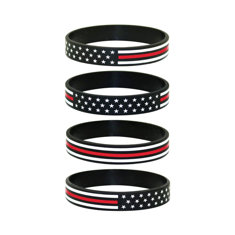 Great 1 Thin Red Line American Flag Silicone Stretchable Bracelet 4-Pack - Fireman Firefighter - Image 1
