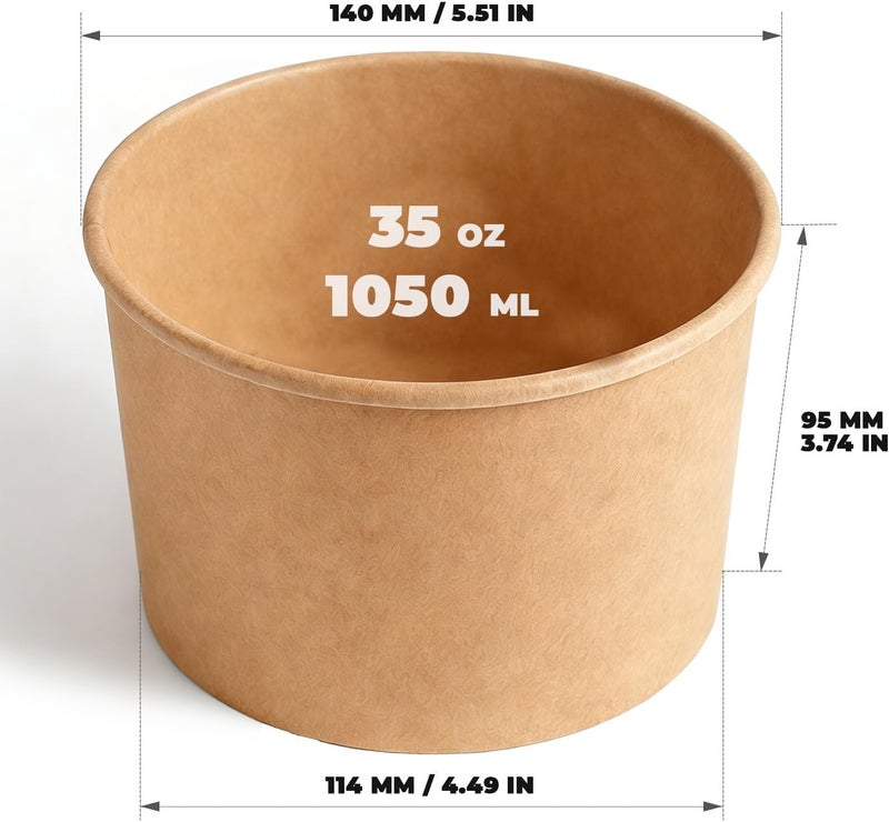 TOPtoper 50 Pack 35 Oz Large Paper Bowls with Lids, Heavy Duty Paper Bowls for Party, Disposable Bowls Bulk Leakproof and Microwave Safe for Hot/Cold Use (35 OZ) - Image 3