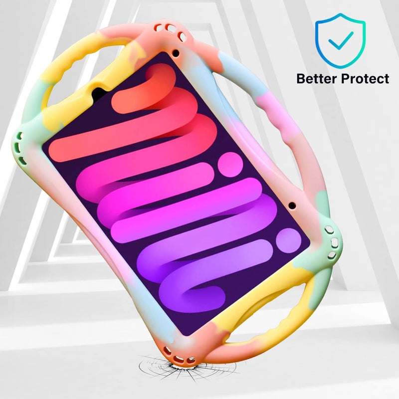 TopEsct Kids Case for iPad Mini 7 (A17 Pro) 2024 /iPad Mini6 2021, Shockproof Silicone Cover with Handle Stand for 8.3" iPad Mini 6th/7th Gen,Rainbow - Image 2