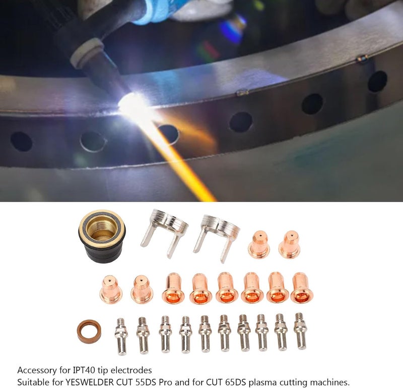 24 Piece Ipt40 Tip Electrode Kit, Plasma Cutter Tip Electrode Nozzle Bracket Cover Set For Cut 55Ds Pro Cut 65Ds, Brass Zinc Alloy Stainless Steel Material - Image 3