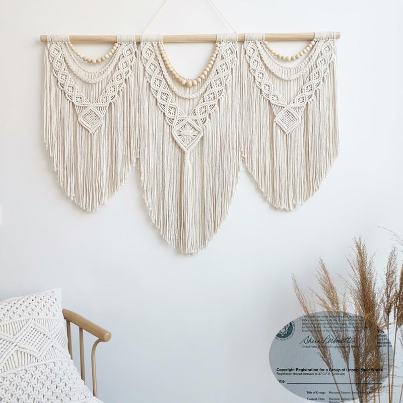 Achart Macrame Wall Hanging Large- Boho Wall Decor- large wall art- Wall Decor Living Room- Macrame Tapestry Boho Decor for Bedroom (Wooden Bead) - Image 5