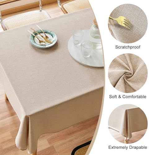 AUSSPVOCT Textured Linen Tablecloth Rectangle 60x104 Water Resistant Spill-Proof Wipeable Beige Table Cloth Wrinkle Free Cloth Dining Table Cover for Birthday Farmhouse Kitchen Wediing Party Decor - Image 2