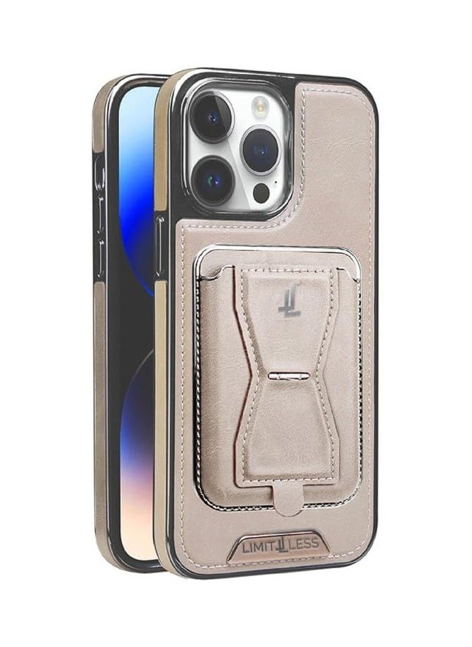 LIMITLESS Leather Case for iPhone 13 Pro with Detachable Card Holder and Stand, Back Protector Slim Fit, Soft Grip Leather Cover, Logo Cutouts, Anti-Scratch Full Phone Back Case with Shockproof, Grey  - Image 1