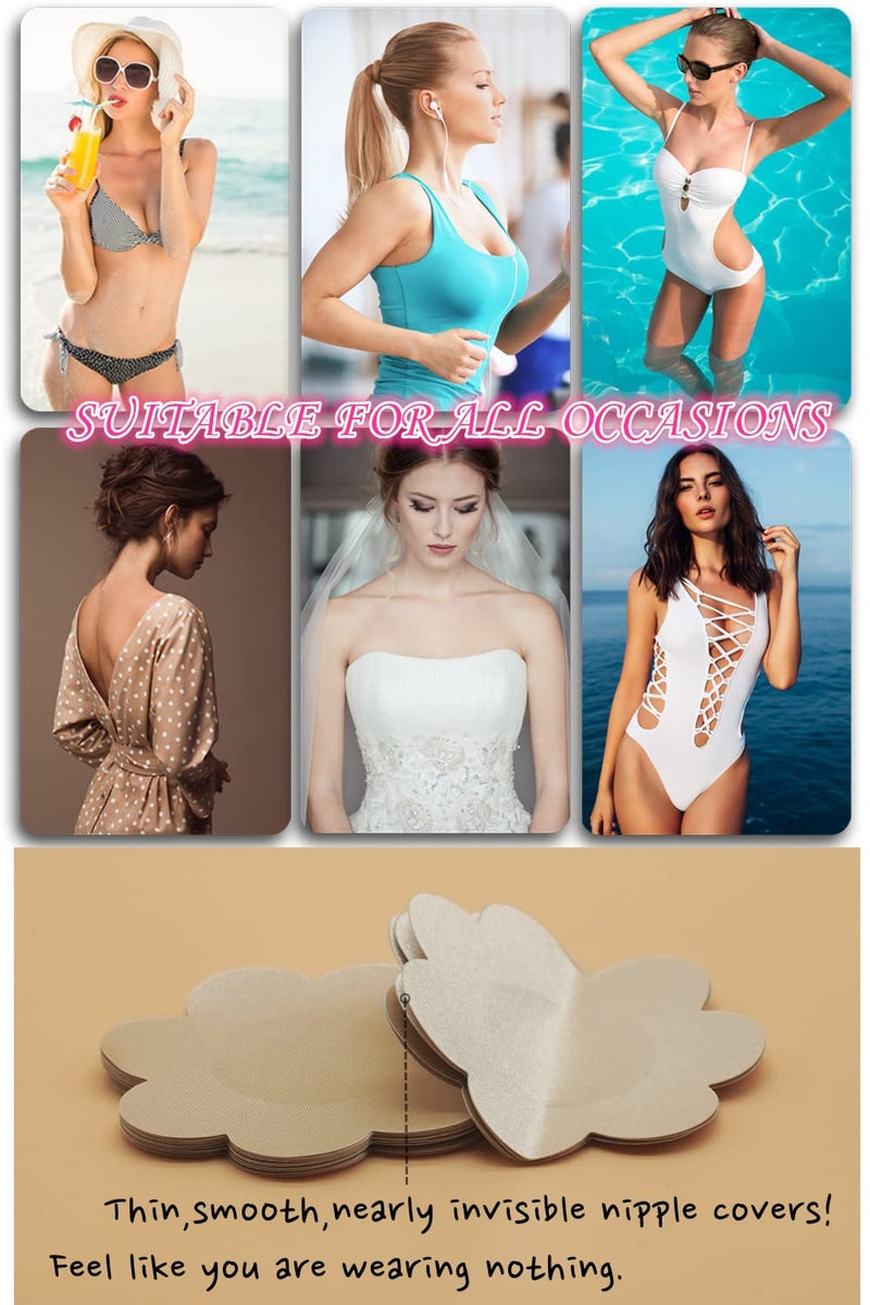 YREEIS 40 Pcs Nipple Covers For Women Hypoallergenic Disposable Adhesive Nipple Pasties No-Show Satin Breast Petals Stickers (Beige) - Image 4