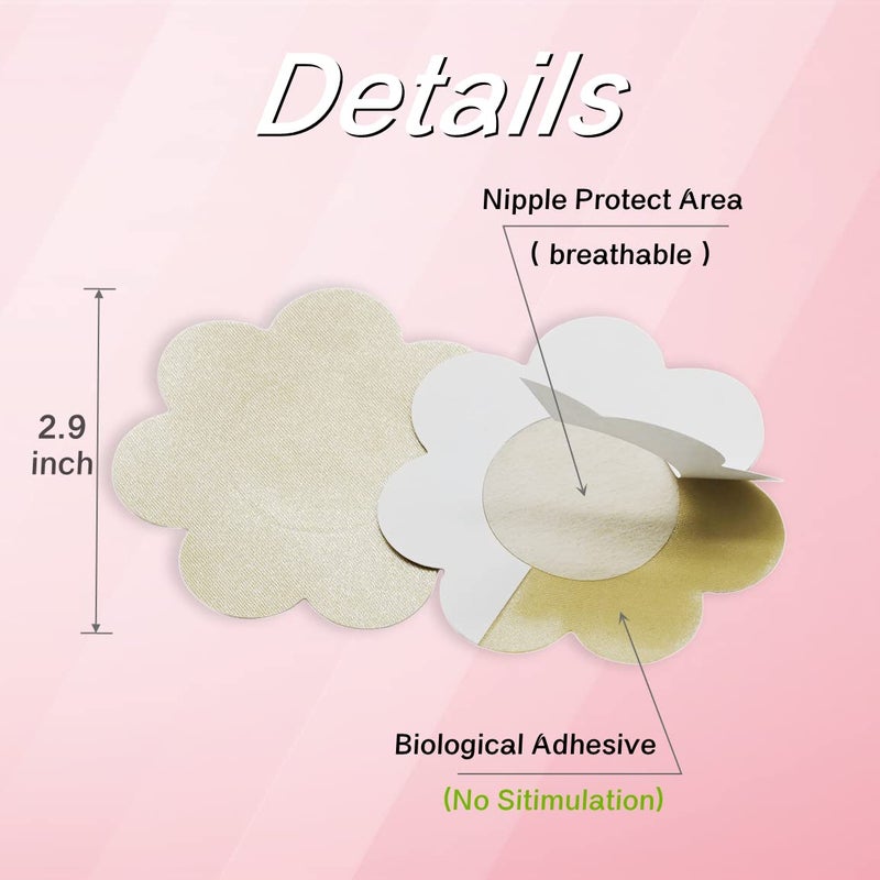 YREEIS 40 Pcs Nipple Covers For Women Hypoallergenic Disposable Adhesive Nipple Pasties No-Show Satin Breast Petals Stickers (Beige) - Image 2