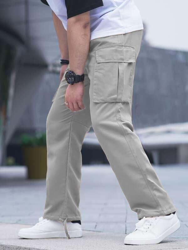 HUNGSON Mens Cargo Pants Drawstring Casual Hiking Pants Joggers Athletic Trousers Cotton Loose Straight Sweatpants for Men Grey - Image 5
