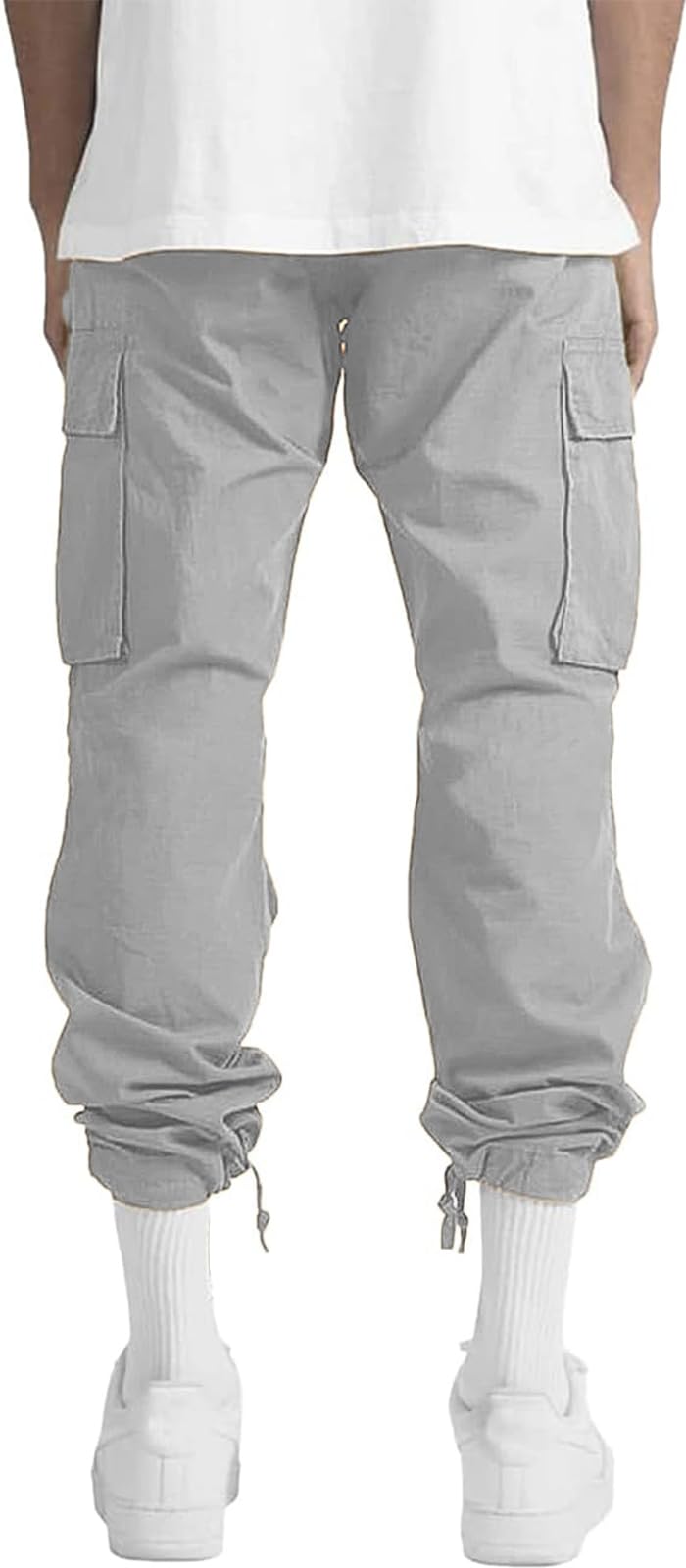 HUNGSON Mens Cargo Pants Drawstring Casual Hiking Pants Joggers Athletic Trousers Cotton Loose Straight Sweatpants for Men Grey - Image 4