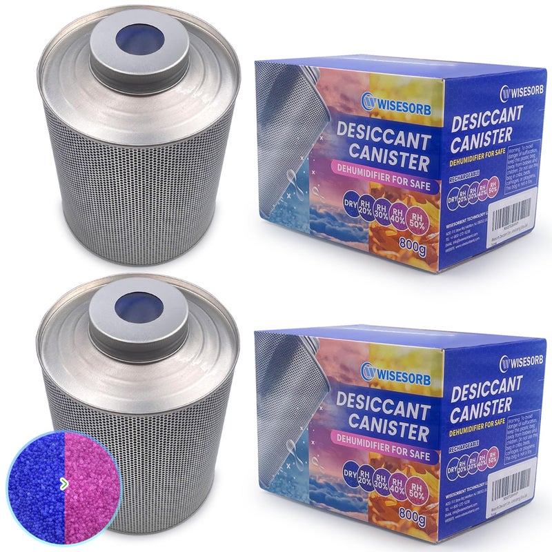Wisesorb 800 Gram Gun Safe Dehumidifier 2 Pack of 177 LBS Rechargeable Dehumidifier Blue to Pink Silica Gel Desiccant Moisture Absorbers Dehumidifiers for Room Bedroom Safe Closet Bathroom Car