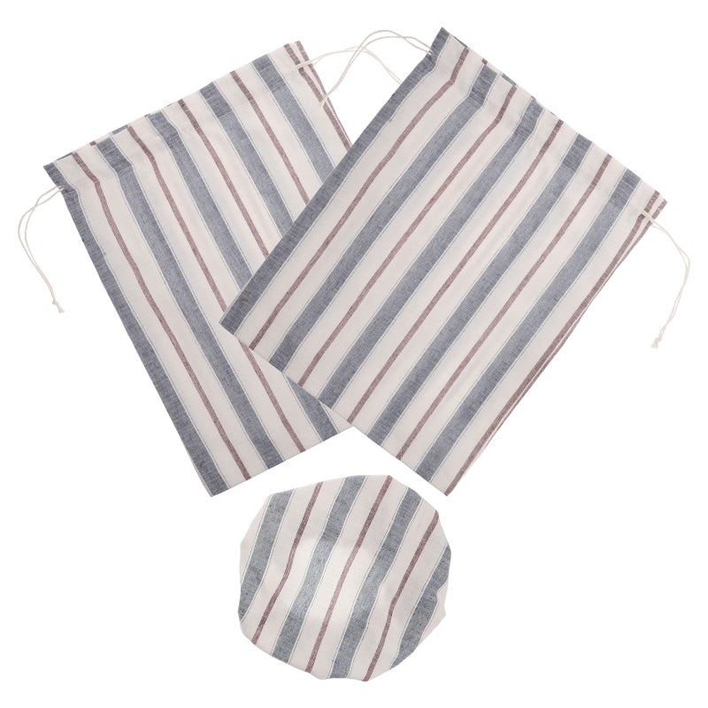 2 Sets Linen Bread Bag and Bowl Cover with Liner Drawstring Bread Keeper Pouch Organic Linen Sourdough Container Reusable Saver Bag - Image 3