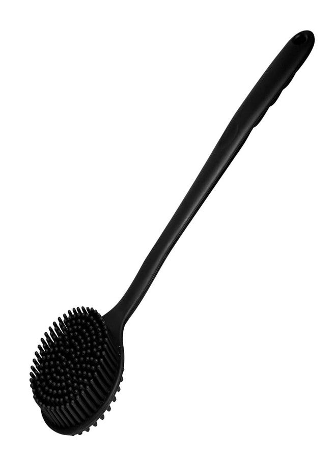 OHOO Silicone Back Scrubber for Shower Body Brush with Long Handle Double Sided Bath Exfoliating Massage Brushes Men Women (Black) - Image 1