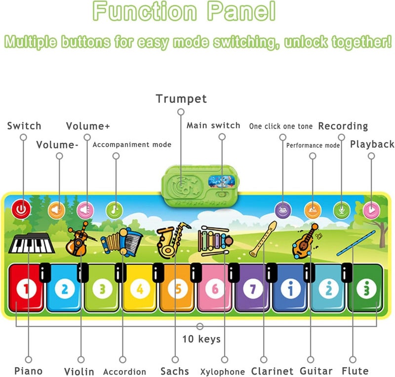 Piano Music Dance Mat, Music Mat For Kids, Children's Soft Touch Game Pad With 8 Instrument Sounds, Touch Musical Mat Gift Toys For 2 3 4 5 6 Years Old Kids Boys Girls - Image 4