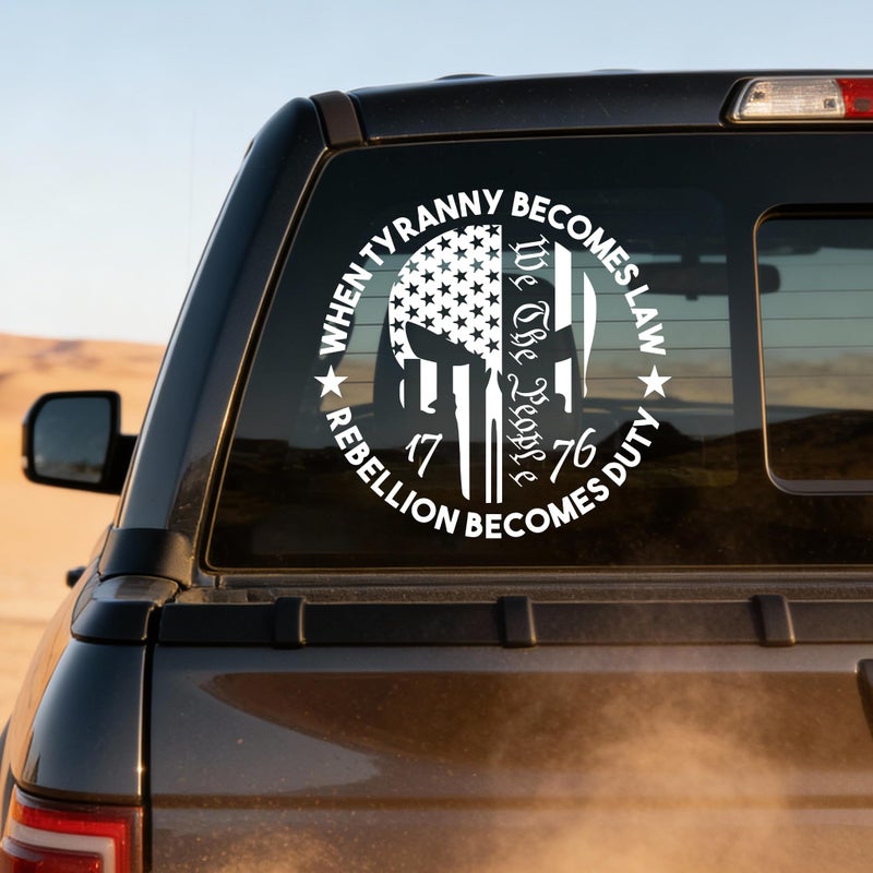 TIPSANGGO We The People Sticker Decals 1776 Distressed American USA Flag Skull Decal, Patriotic Vinyl Decal for Auto Car Truck SUV Window (White, M#) - Image 1