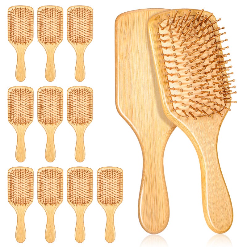 Zyghjort 12-Pack Natural Bamboo Hair Brushes for Scalp Massage & Detangling, Anti-Static Wooden Paddle Brush with Ergonomic Handle and Bamboo Bristles, DIY Engraving Gifts for Women/Men/Kids, All Hair Types - Image 1