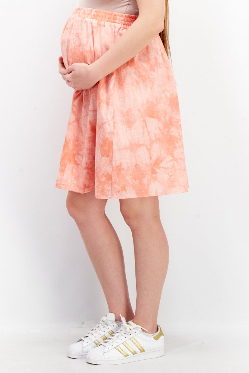 Mamalicious Maternity Tie Dye Pull On Midi Skirts, Pink - Image 3