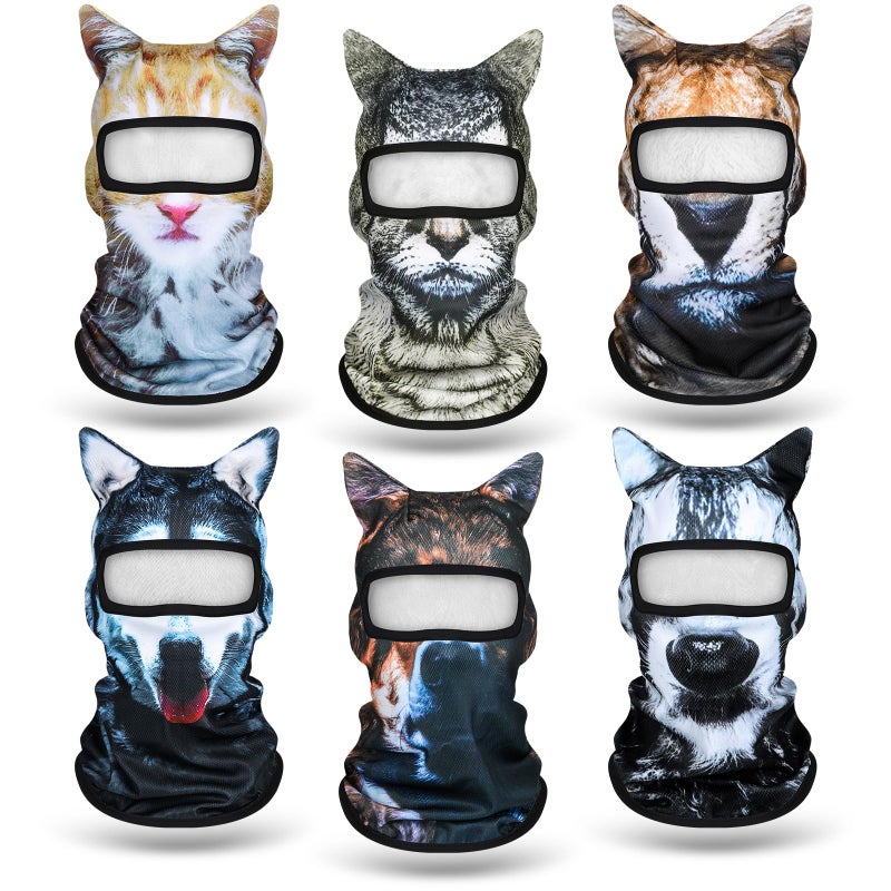 Cutecrop 6 Pcs 3D Cat Ski Masks Funny Dog Balaclava Face Covers Animal Cycling Masks for Cosplay Winter Halloween Outdoor(Cool) Multicolor - Image 1