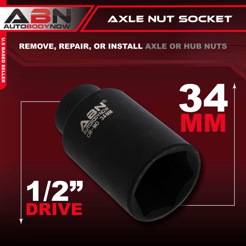 ABN Axle Nut Socket, 34mm, 1/2in Drive, 6 Point â€“ Universal for All Vehicle 6pt Installation, Removal, Repair - Image 2