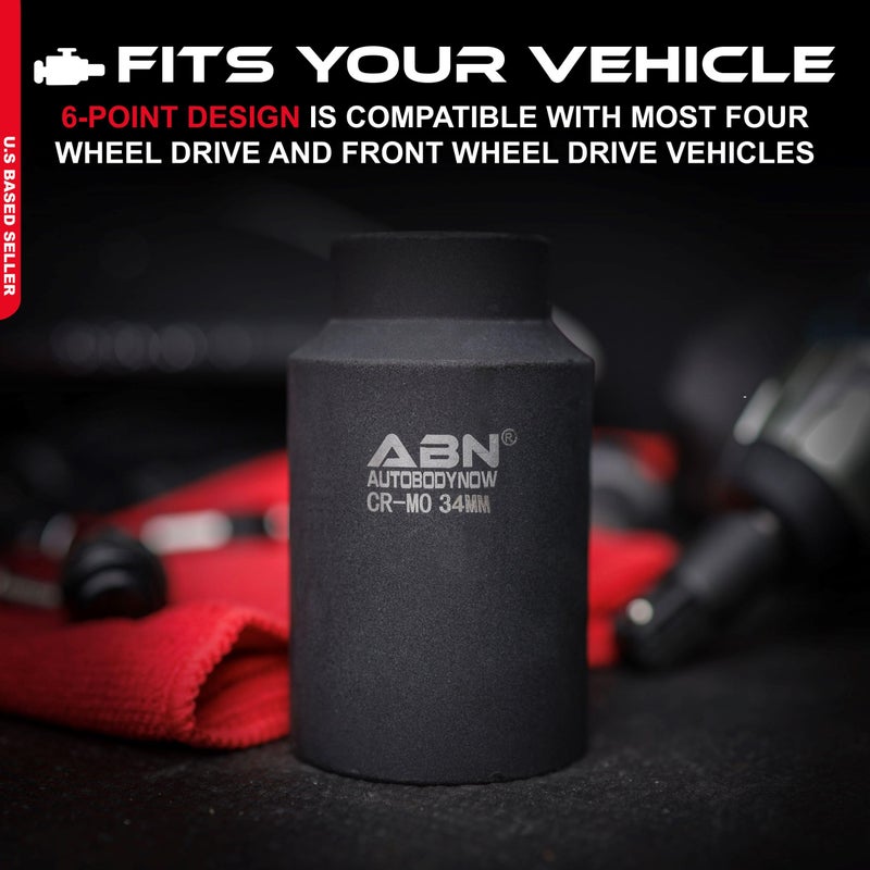 ABN Axle Nut Socket, 34mm, 1/2in Drive, 6 Point â€“ Universal for All Vehicle 6pt Installation, Removal, Repair - Image 3