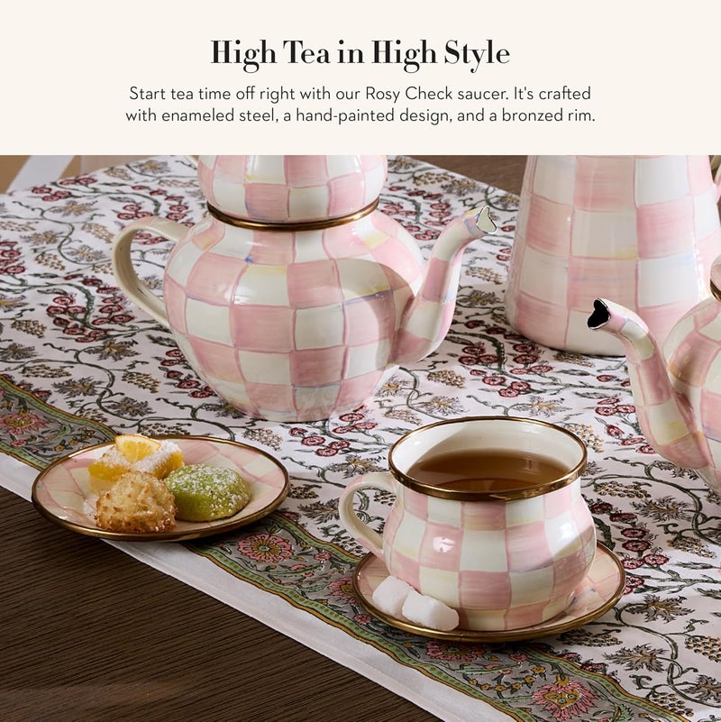 mackenzie childs MACKENZIECHILDS Enamel Saucer Small Enamel Plate for Teacups PinkandWhite Rosy Check - Image 2