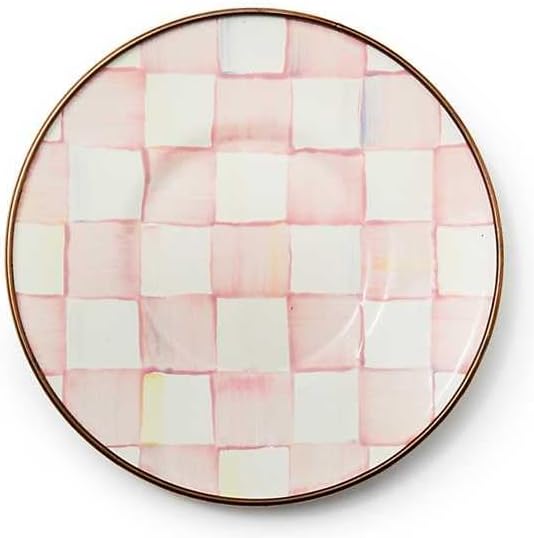 mackenzie childs MACKENZIECHILDS Enamel Saucer Small Enamel Plate for Teacups PinkandWhite Rosy Check - Image 1