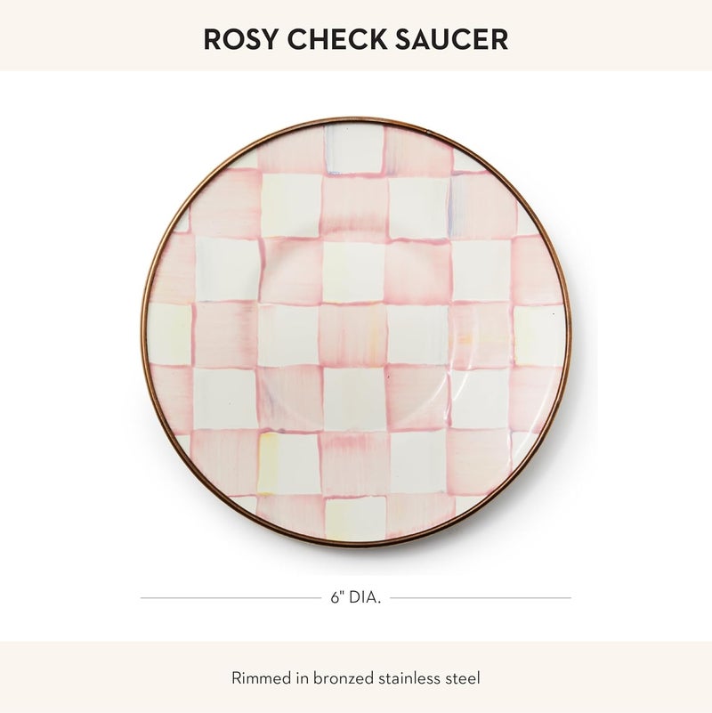 mackenzie childs MACKENZIECHILDS Enamel Saucer Small Enamel Plate for Teacups PinkandWhite Rosy Check - Image 4