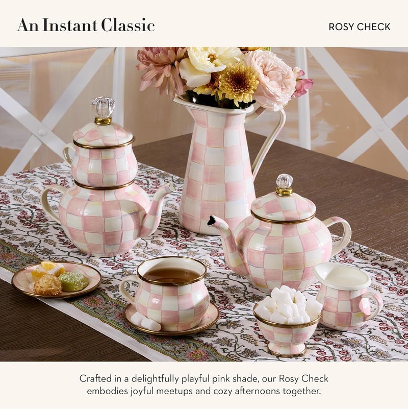 mackenzie childs MACKENZIECHILDS Enamel Saucer Small Enamel Plate for Teacups PinkandWhite Rosy Check - Image 3