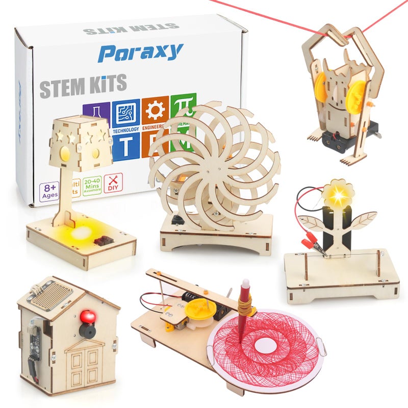 Poraxy 6 in 1 STEM Toys for Kids Ages 8-12, STEM Kits, 3D Wooden Puzzles, Educational Science Projects Building Model Kits, Birthday Gifts for Boys and Girls Ages 7 8 9 10 11 12 13 Years Old - Image 1