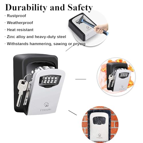 TTRWIN Key Lock Box for Outside, Resettable 4 Digit Combination Waterproof Lockbox, Key Safe Storage Security Lock Box, 5 Keys Large Capacity Wall Mounted LockBox for House Key, ID Card, Garage Key - Image 5