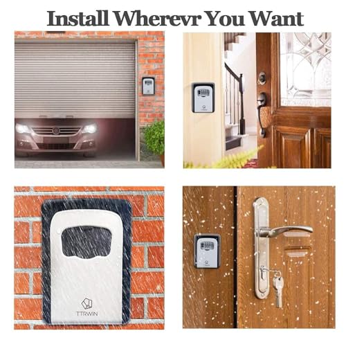 TTRWIN Key Lock Box for Outside, Resettable 4 Digit Combination Waterproof Lockbox, Key Safe Storage Security Lock Box, 5 Keys Large Capacity Wall Mounted LockBox for House Key, ID Card, Garage Key - Image 2
