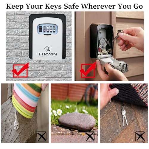 TTRWIN Key Lock Box for Outside, Resettable 4 Digit Combination Waterproof Lockbox, Key Safe Storage Security Lock Box, 5 Keys Large Capacity Wall Mounted LockBox for House Key, ID Card, Garage Key - Image 4