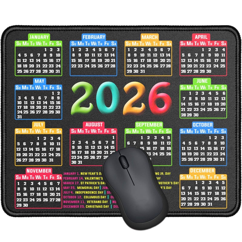 RMYMPMYX Mouse Pad with Stitched Edge, Computer Mouse Mat with Non-Slip Rubber Base, Mouse Pads for Computers Laptop Mouse 9.6x7.9x0.1 inch, (2026 Calendar Black) - Image 1
