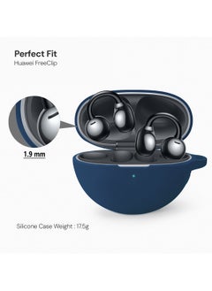 O Ozone Silicone Case For HUAWEI FreeClip, Shockproof and Scratch-Resistant Full-Body Protection Headphone Cover with Anti-Lost Keychain- Dark Blue  - Image 3