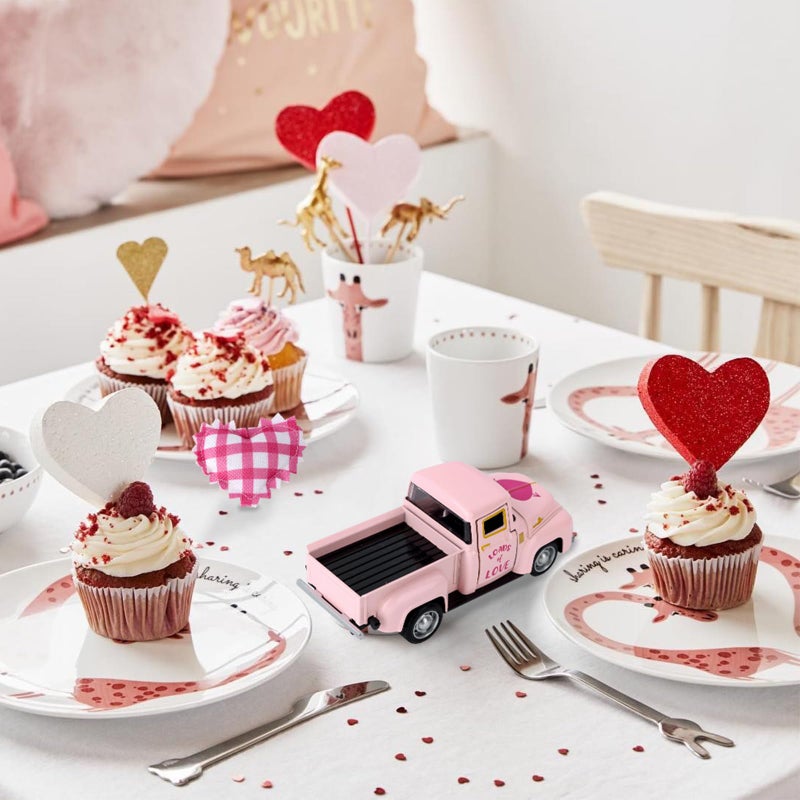Lemicin Valentine's Day Mini Metal Truck Romantic Love Model with Pink Hearts Vintage Metal Farm Pickup Truck Farmhouse Tiered Tray Decor for Farmhouse Shelf Kitchen Table Home Decor - Image 5
