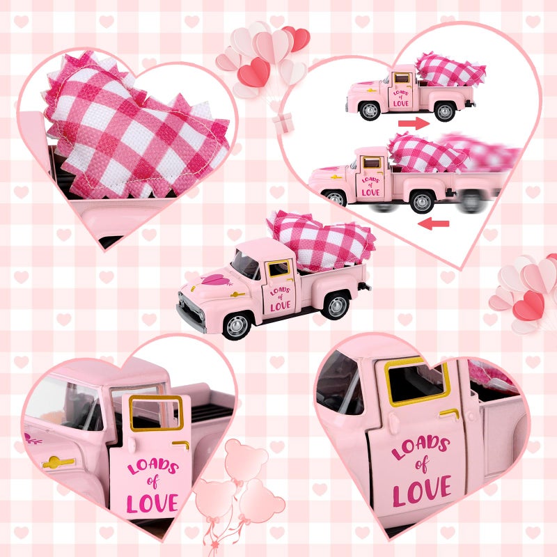 Lemicin Valentine's Day Mini Metal Truck Romantic Love Model with Pink Hearts Vintage Metal Farm Pickup Truck Farmhouse Tiered Tray Decor for Farmhouse Shelf Kitchen Table Home Decor - Image 3