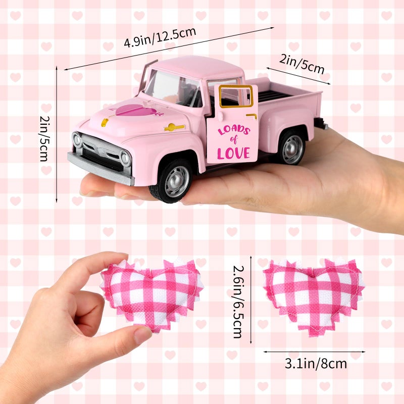 Lemicin Valentine's Day Mini Metal Truck Romantic Love Model with Pink Hearts Vintage Metal Farm Pickup Truck Farmhouse Tiered Tray Decor for Farmhouse Shelf Kitchen Table Home Decor - Image 2