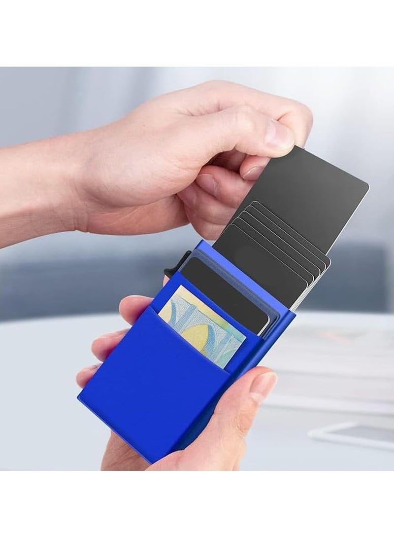 NIIMBOT Card Holder Wallet, Minimalist Pop up Wallet for Men Blocking Slim Business Credit Card Wallet with Money Pocket Aluminum Metal Bank Card Case Blue Design for Cash Coins & Credit Cards  - Image 3