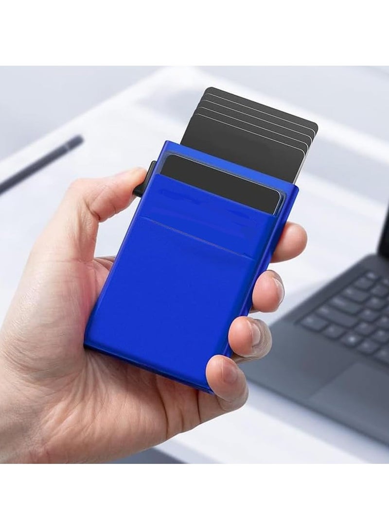 NIIMBOT Card Holder Wallet, Minimalist Pop up Wallet for Men Blocking Slim Business Credit Card Wallet with Money Pocket Aluminum Metal Bank Card Case Blue Design for Cash Coins & Credit Cards  - Image 5