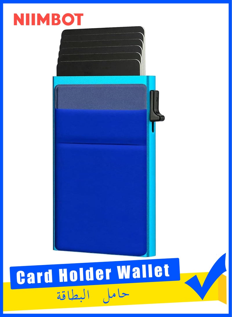 NIIMBOT Card Holder Wallet, Minimalist Pop up Wallet for Men Blocking Slim Business Credit Card Wallet with Money Pocket Aluminum Metal Bank Card Case Blue Design for Cash Coins & Credit Cards  - Image 1