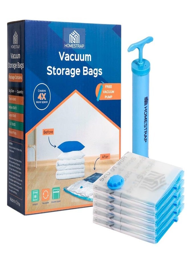 HomeStrap Vacuum Storage Bags with Pump Pack of 5 (Small)| Airtight and Reusable Space Saver Double Ziplock Compression Bags with Vacuum Pump|Creates 4x More Space for Clothes, Winterwear, Blankets - Image 1