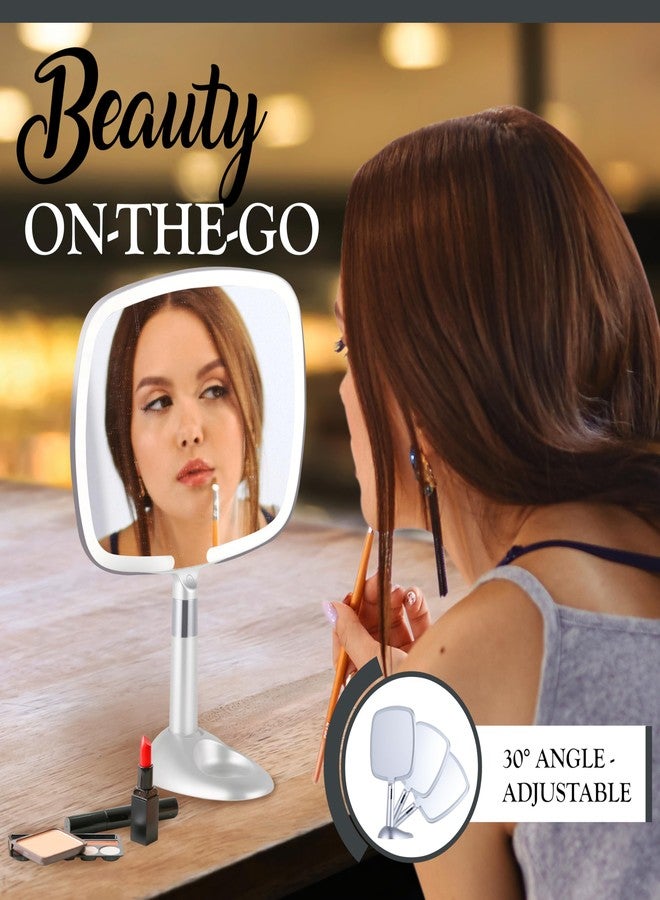 MIRRORVANA Lighted Travel Makeup Mirror - 2 in 1 Hand Mirror & Table Mirror with 3 Lighting Modes, Detachable Stand and Comfy Handle - 9" x 13" (Shiny Silver) - Image 4