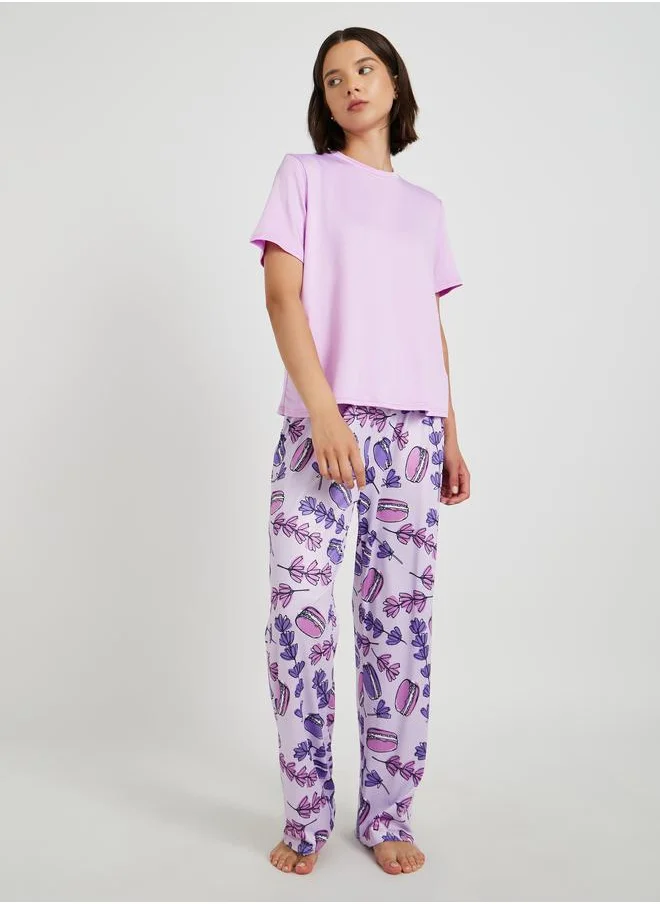 Take Two Take Two Solid Round Neck T-Shirt and Pyjama Set