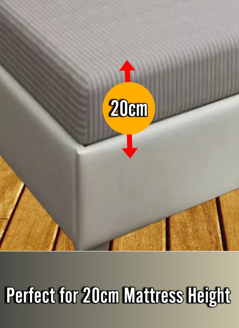 Blueberry Silver Deep Pocket Queen Size Striped Bed Sheet Set Cotton 180x200+20cm  - Image 2