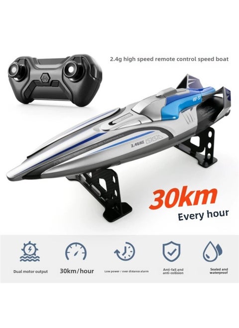 Remote Control Boat Remote Control Shark Water Waterproof Camera Charging Real High Speed Submarine Remote Control Boat Children's Toy-Color:Extra Large 35cm Dual Motor High Speed Boat - Sky Blue Speed 30km/h-Specifications:Play Three Batteries Including Three Sets Of Batteries + Charging Cable + Gifts