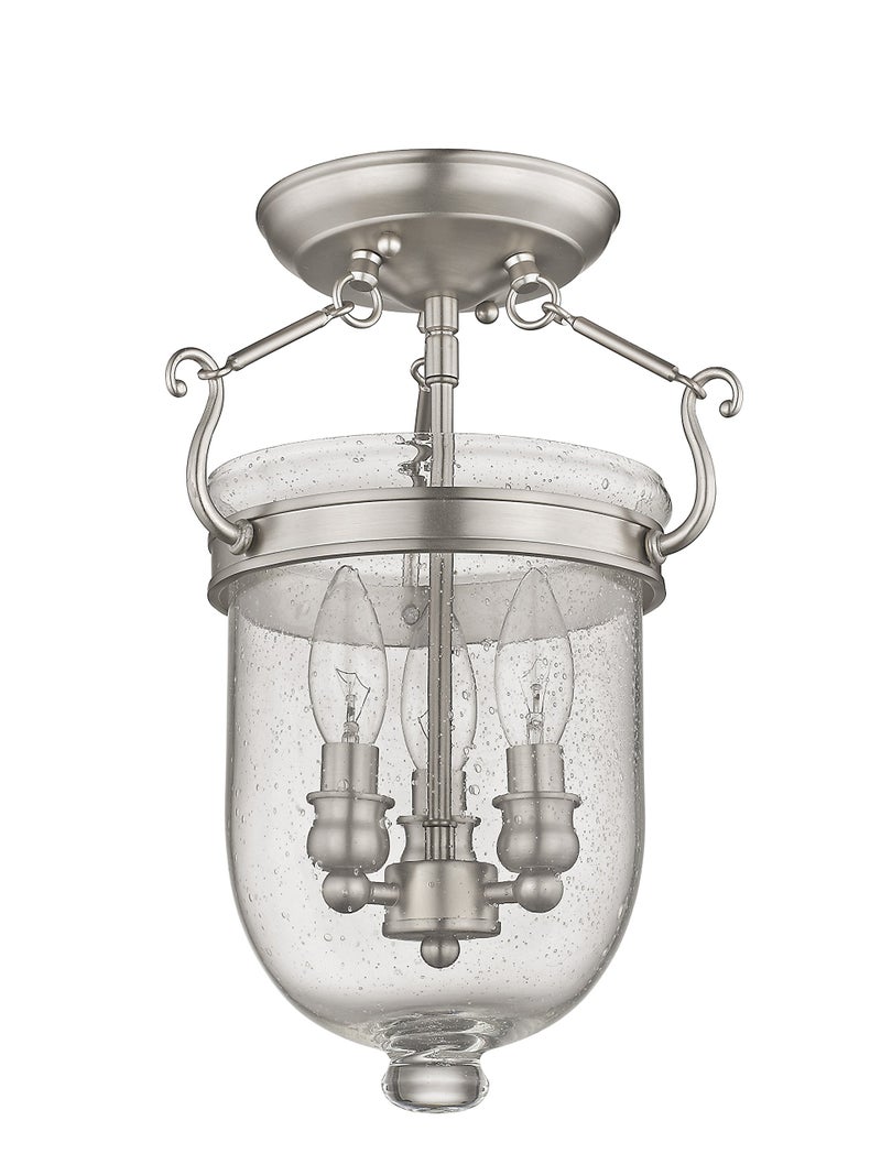 Livex Lighting 5081-91 Jefferson 3 Light Brushed Nickel Bell Jar Semi Flush with Seeded Glass - Image 2