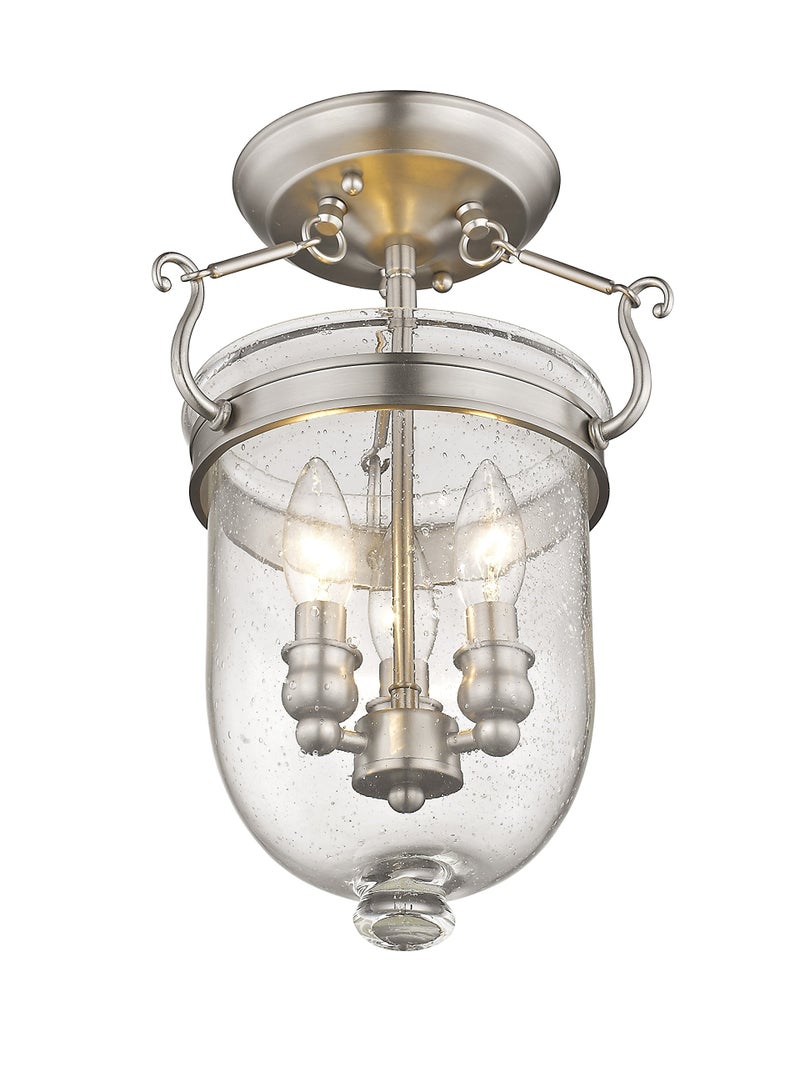 Livex Lighting 5081-91 Jefferson 3 Light Brushed Nickel Bell Jar Semi Flush with Seeded Glass - Image 3